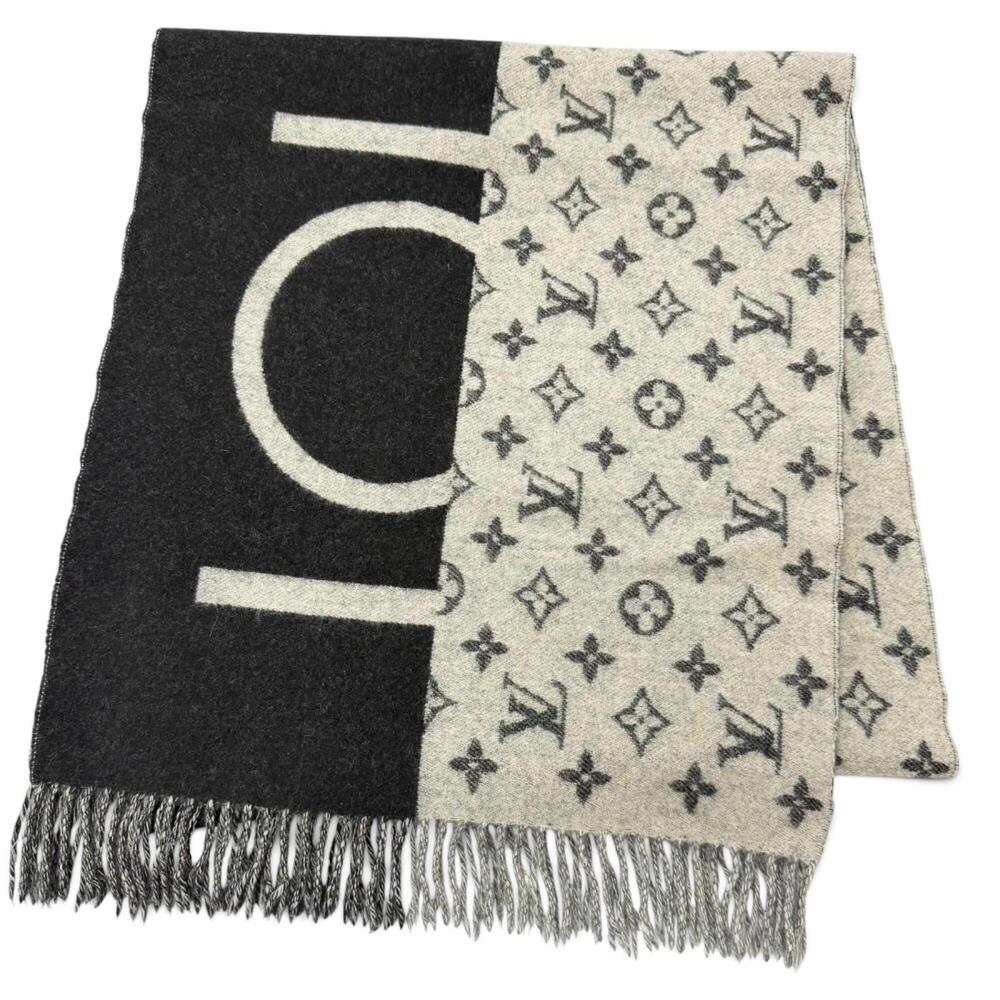 LOUIS VUITTON M70924 Echarpe LV Split 100% Cashmere Monogram Fringe Shawl Sto...